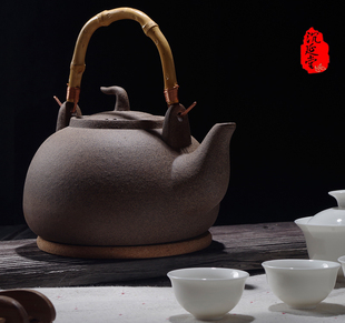 潮州工夫茶紫砂陶壶电陶炉1.2L煮茶壶竹提梁陶瓷烧水壶拒日本茶器