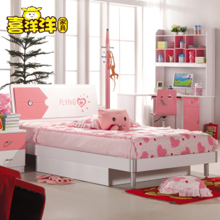 青少年家具套房组合 粉色女孩家具卧室套装 儿童公主床单人床衣柜