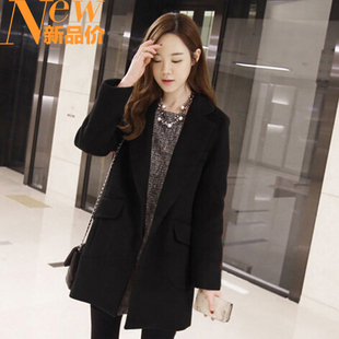 2015秋冬装新款韩版女装宽松中长款羊毛呢风衣外套呢子大衣西装女