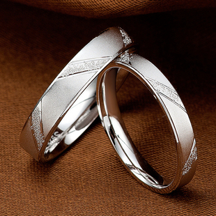 韩版镀白金对戒 流行戒指磨砂指环 求婚戒子首饰品男女生日礼物