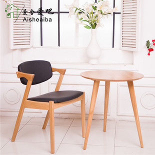 实木餐椅 橡木欧式餐椅餐厅椅酒店咖啡厅Z型椅子休闲白橡实木椅子