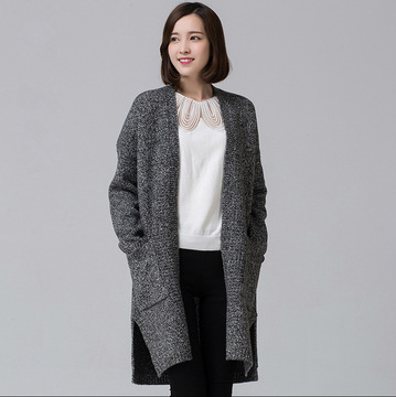 2015年新款时尚女装韩版宽松中长款开衫毛衣161096