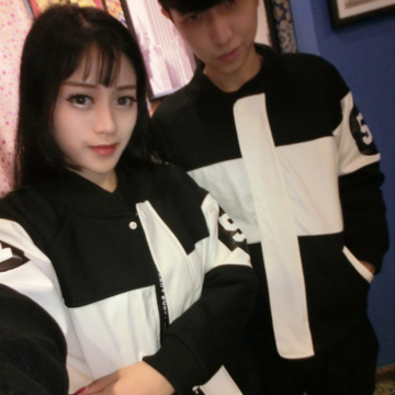 韩国ulzzang学生棒球服黑白外套原宿bf风情侣款班服加棉加厚卫衣