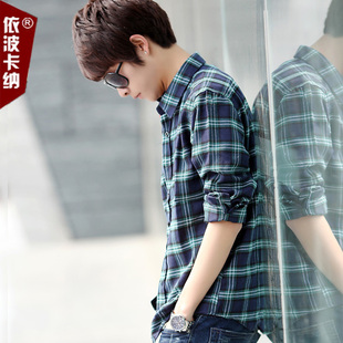 青少年秋装13-14-15-16岁男孩长袖格子衬衫中学生秋季韩版衬衣潮