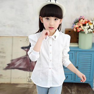童装女童春装2016新款韩版儿童长袖衬衫春秋女大童白色衬衣打底衫