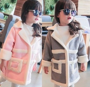 2015冬季新款童装 女童仿皮草羊羔毛大衣 卡通图案外套