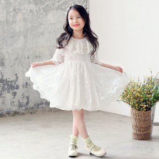 六一礼裙 品牌童装新款韩版女童短袖公主裙 儿童蕾丝网纱连衣裙