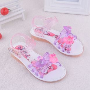 新上市女童水晶凉鞋 小女孩海滩游玩单鞋 宝宝卡通平底鞋