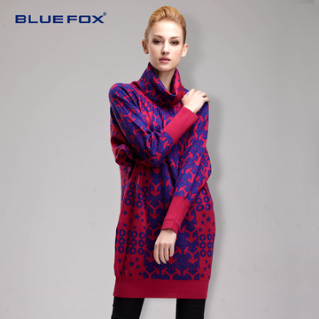 BLUEFOX 欧洲站2015秋冬新款时尚大码宽松针织连衣裙蝙蝠袖一步裙