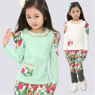 2015童装新款韩版中大童儿童套装春秋蕾丝女童秋装套装长袖两件套