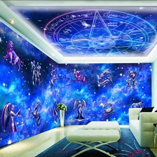 梦幻3D创意立体12星座星空主题沙发卧室背景墙纸壁纸自粘大型壁画