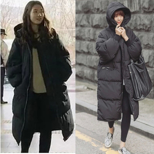 2015冬季新款韩版带帽长款棉服棉服朴信惠同款气质女士羽绒外套潮