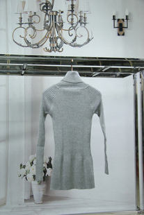 2016新款纯色灰色休闲贴身高领毛衣针织衫x104 女装