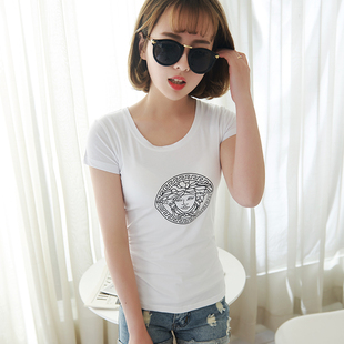2015韩版修身短装T恤夏女士短袖字母纯棉潮印花上衣 包邮退换