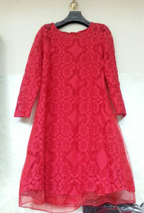 红依莱860款蕾丝秋冬修身时尚气质女装时尚显瘦中长款连衣裙红