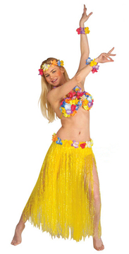 性感弹性腰围舞蹈表演草裙儿童成人夏威夷演出服装草裙花环6件套
