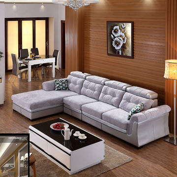 富雅诗客厅转角欧式皮布沙发组合家具