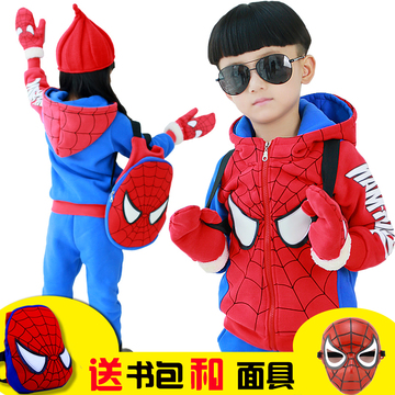 2015新款蜘蛛侠童装男童冬装套装女童运动秋装儿童加绒加厚两件套