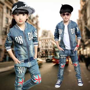 童装女童秋装2015新款潮儿童韩版男童中大童小孩衣服牛仔两件套装