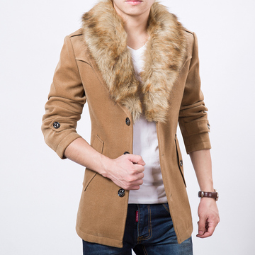 冬装新品韩版修身毛呢大衣外套男加厚中长款羊毛呢子大衣男装包邮