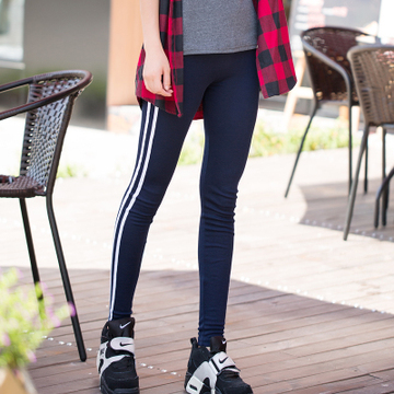 2015女装秋季新款运动外穿打底裤显瘦长裤竖条纹加大码小脚裤修身