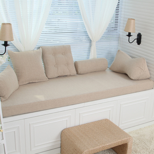 飘窗垫定做订做加厚坐垫高密度海绵窗台垫子实木沙发床垫纯色亚麻
