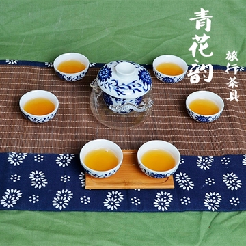 旅行茶具套装便携式青花陶瓷茶具随手袋高档功夫茶具