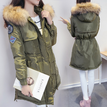 2015大码女装冬装新款韩版女潮休闲棉服貉子大毛领中长款显瘦外套