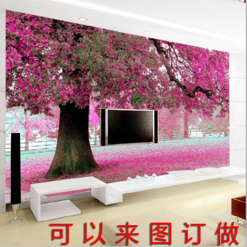 浪漫樱花树电视背景墙3D立体大型壁画无缝墙壁纸卧室沙发欧式墙布