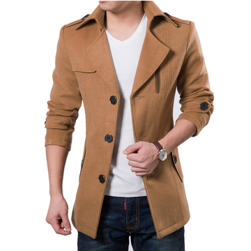 冬季新款韩版男士风衣中长款毛呢子大衣潮青年男装修身型毛呢外套