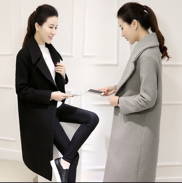 2015冬装新款韩版加厚羊毛呢外套女中长款挺括大码羊绒呢子大衣潮