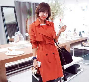 2015秋冬季新品韩国东大门品牌女装 韩版风衣女式中长款大衣外套