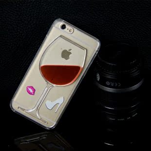 苹果6s手机壳iPhone6 plus后盖式保护套欧美流动液体透明硬红酒杯