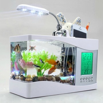 创意年会礼品USB生态水族箱办公室电子商务小鱼缸迷你金特别实用