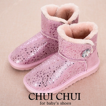 2015冬季新款女童靴子儿童雪地靴亲子鞋真皮棉鞋加绒防水防滑短靴