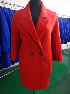 2014秋冬季新款女中长款红色正宗手工双面羊绒大衣简约大衣外套