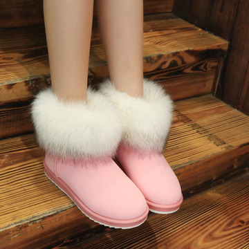 2015澳洲冬季新款雪地靴皮毛一体短筒圆头平底棉靴加厚防滑平跟女