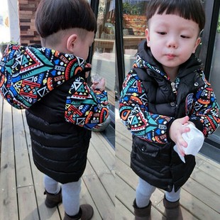 童装2015男童棉衣冬装儿童宝宝加绒加厚新款中长款韩版拼色外套