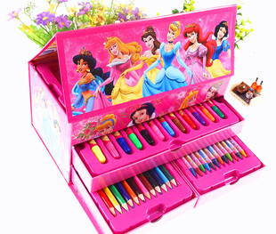 CYF-卡通新公主儿童礼物54色绘画礼盒文具套装学生画笔水彩笔