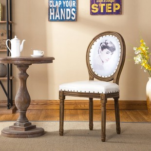 欧式古典简约餐椅 客厅餐桌椅组合做旧仿古现代软包龙门椅
