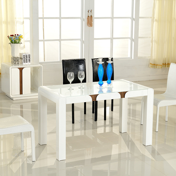 富雅诗现代简约白色烤漆餐厅简易餐桌餐椅组合钢化玻璃方形饭桌子