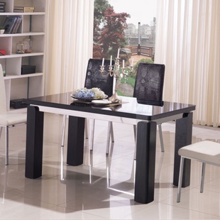 现代简约餐桌 椅组合时尚高档黑色不锈钢餐厅家具包邮餐桌椅组合