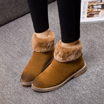 2015冬季新款羊毛领磨砂马丁靴雪地靴时尚欧美短靴低筒保暖女靴