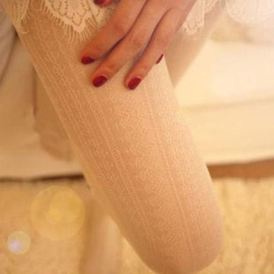 包邮洛丽塔风格 唯美竖条复古镂空显瘦蕾丝袜 连裤袜子 白色丝袜