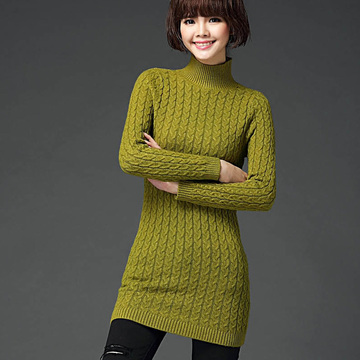 2015冬季韩版新款女式长袖针织中长款套头毛衣加厚修身显瘦打底衫