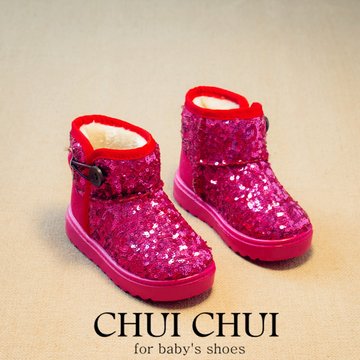 2015冬季新款儿童雪地靴女童韩版加棉中筒靴子亮片女童公主鞋短靴