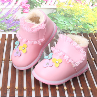 冬季新款0-1-2-3-4岁女童鞋羊皮儿童雪地靴韩版宝宝真皮学步棉鞋