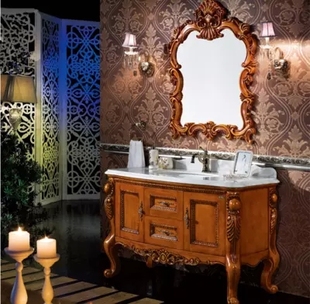 欧式浴室柜实木落地浴室柜大理石美式橡木仿古卫浴柜洗手盆柜组合