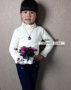 2014新款童装中小童女童加绒加厚打底衫白色高领韩版休闲宝宝上衣