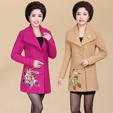 中年女装秋装年轻妈妈装羊绒毛呢外套中长款大码时尚韩版风衣外套